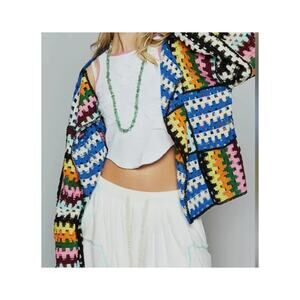 POL Granny Square Crochet Boho Cardigan One Size